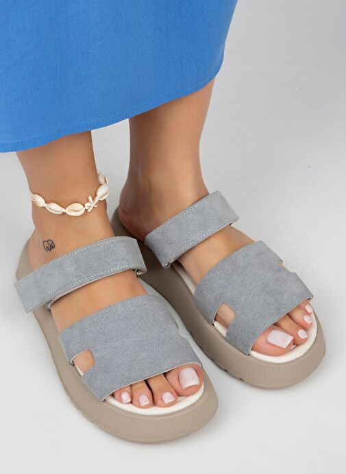 Manijero Gri Kadın Süet Terlik MNJ.031.06 - Görsel 4