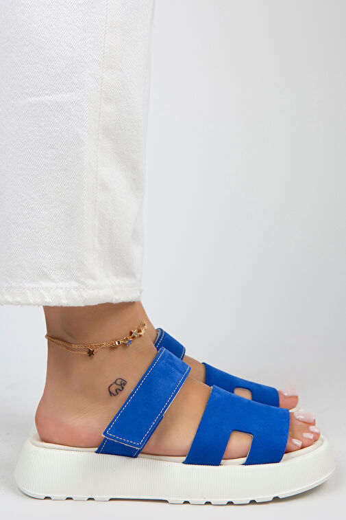 Manijero Mavi Kadın Deri Terlik MNJ.031.07 - Görsel 2