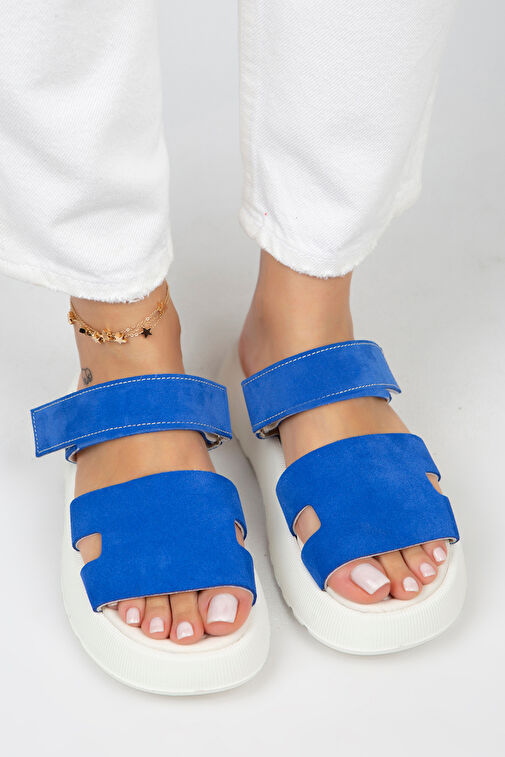 Manijero Mavi Kadın Deri Terlik MNJ.031.07 - Görsel 3