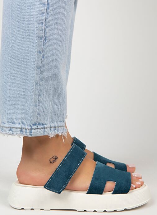 Manijero Petrol Kadın Süet Terlik MNJ.031.08 - Görsel 3