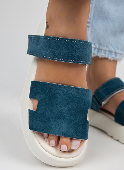 Manijero Petrol Kadın Süet Terlik MNJ.031.08 - Görsel 6