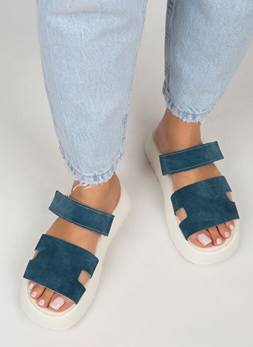 Manijero Petrol Kadın Süet Terlik MNJ.031.08 - Görsel 2