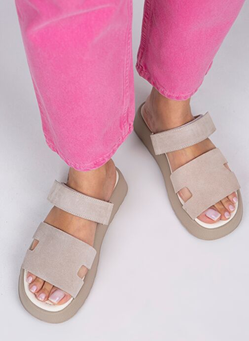 Manijero Bej Kadın Deri Terlik MNJ.031.10 - Görsel 2