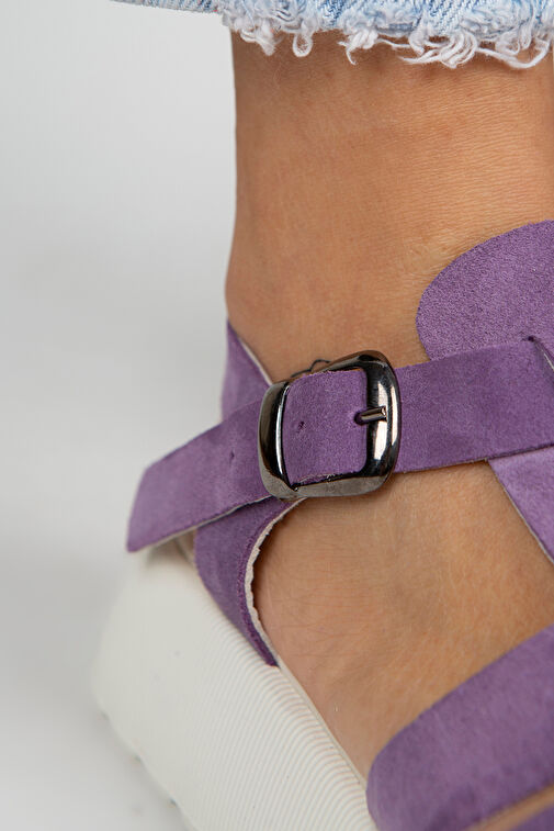 Manijero Rosa Kadın Hakiki Deri Tokalı Mor Sandalet - Görsel 6