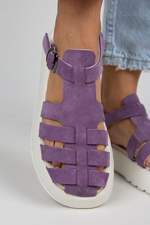 Manijero Rosa Kadın Hakiki Deri Tokalı Mor Sandalet - Görsel 7