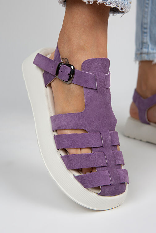 Manijero Rosa Kadın Hakiki Deri Tokalı Mor Sandalet - Görsel 8