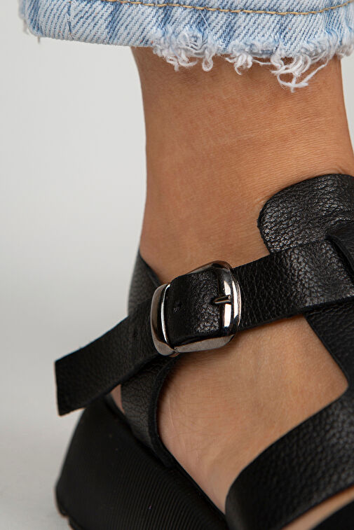 Manijero Rosa Kadın Hakiki Deri Tokalı Siyah Sandalet - Görsel 5