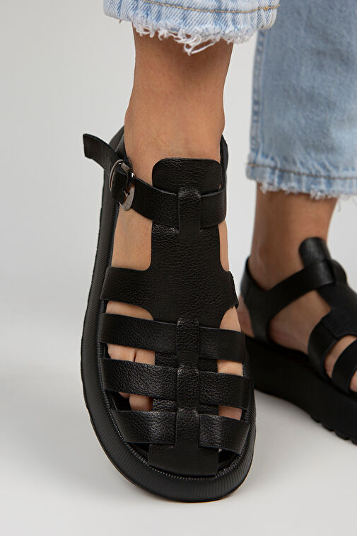 Manijero Rosa Kadın Hakiki Deri Tokalı Siyah Sandalet - Görsel 6