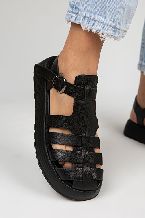 Manijero Rosa Kadın Hakiki Deri Tokalı Siyah Sandalet - Görsel 7