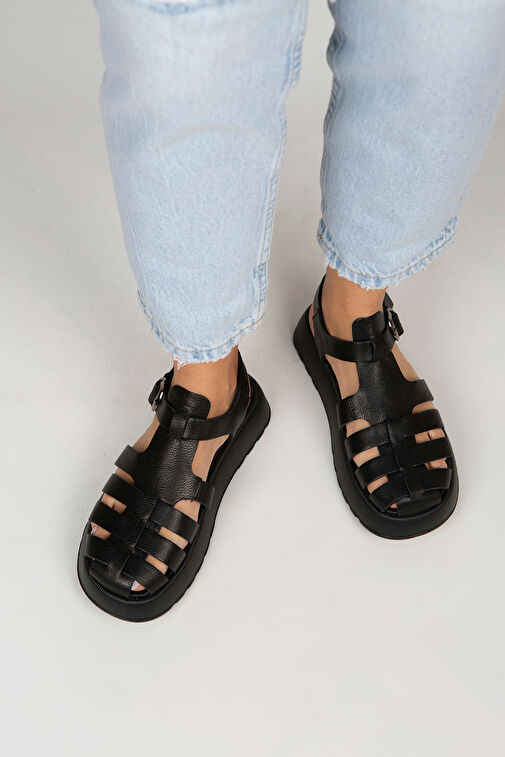 Manijero Rosa Kadın Hakiki Deri Tokalı Siyah Sandalet - Görsel 8