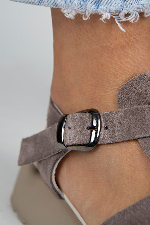 Manijero Rosa Kadın Hakiki Deri Tokalı Vizon Sandalet - Görsel 6