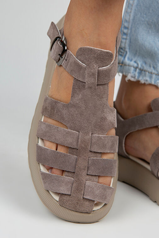 Manijero Rosa Kadın Hakiki Deri Tokalı Vizon Sandalet - Görsel 7