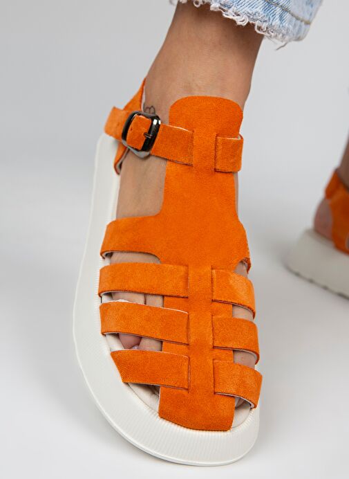 Manijero Rosa Kadın Hakiki Deri Tokalı Turuncu Sandalet - Görsel 6