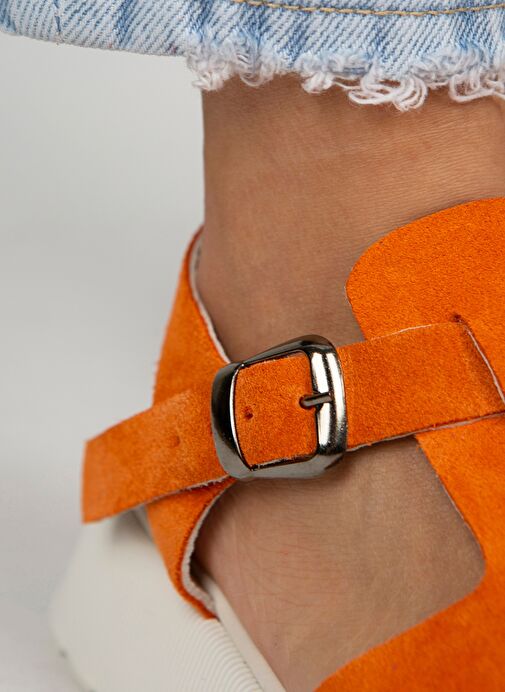 Manijero Rosa Kadın Hakiki Deri Tokalı Turuncu Sandalet - Görsel 5