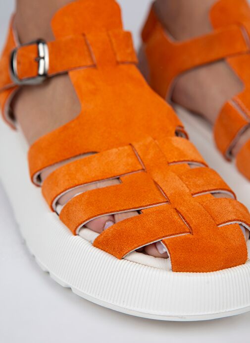 Manijero Rosa Kadın Hakiki Deri Tokalı Turuncu Sandalet - Görsel 4