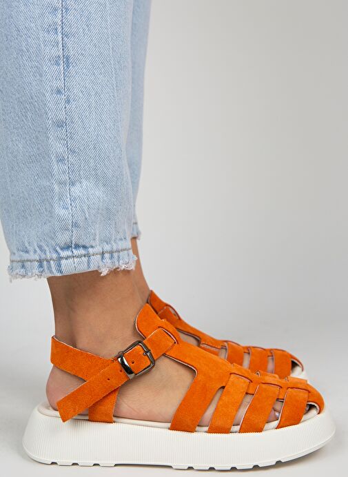 Manijero Rosa Kadın Hakiki Deri Tokalı Turuncu Sandalet - Görsel 3