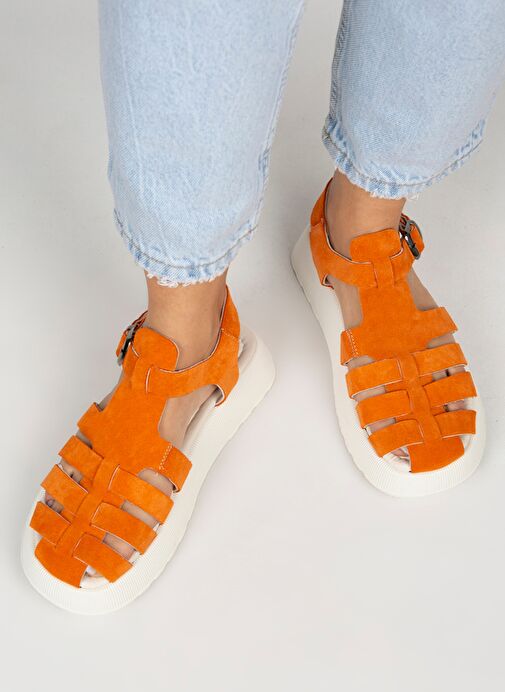 Manijero Rosa Kadın Hakiki Deri Tokalı Turuncu Sandalet - Görsel 8