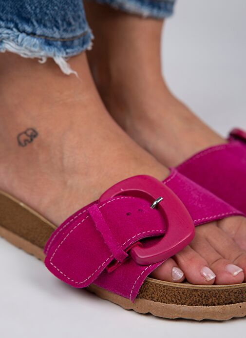 Manijero Fuşya Kadın Deri Terlik MNJ.001.10 - Görsel 5