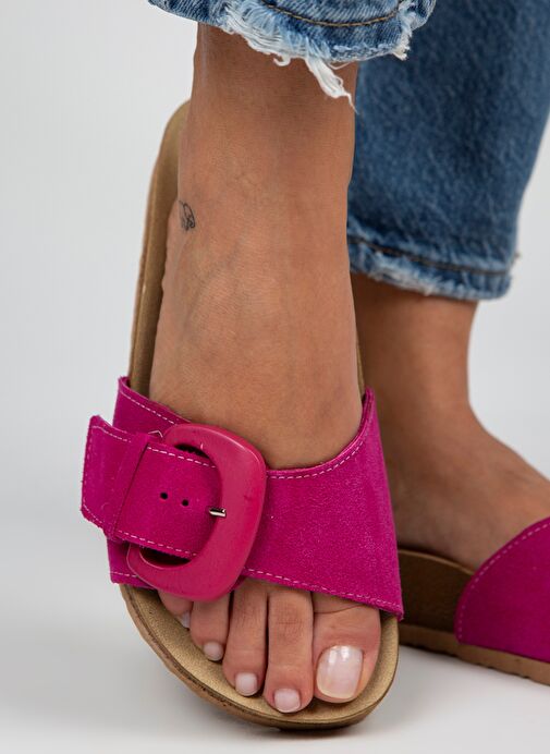 Manijero Fuşya Kadın Deri Terlik MNJ.001.10 - Görsel 3