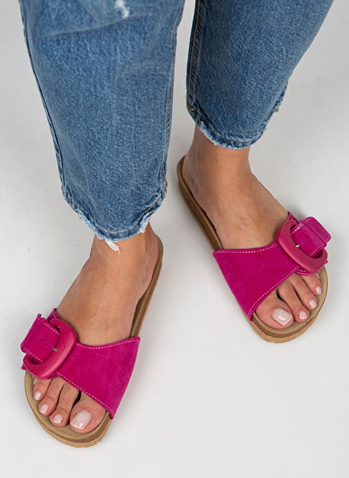 Manijero Fuşya Kadın Deri Terlik MNJ.001.10 - Görsel 4
