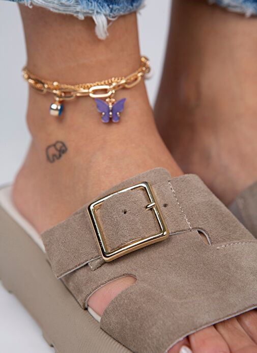 Manijero Begonia Kadın Hakiki Deri Tek Bant Vizon Terlik - Görsel 5