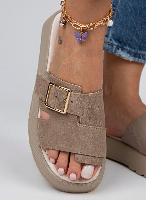 Manijero Begonia Kadın Hakiki Deri Tek Bant Vizon Terlik - Görsel 6