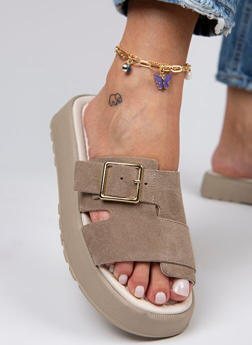 Manijero Begonia Kadın Hakiki Deri Tek Bant Vizon Terlik - Görsel 7