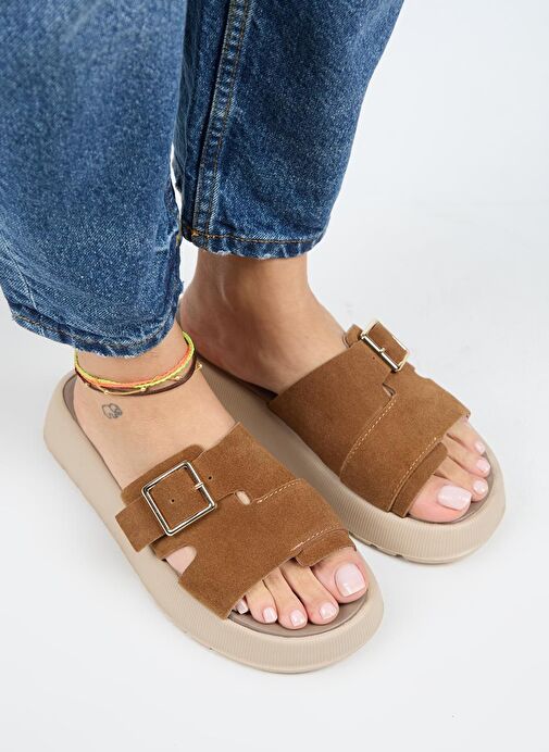 Manijero Begonia Kadın Hakiki Deri Tek Bant Taba Terlik - Görsel 3