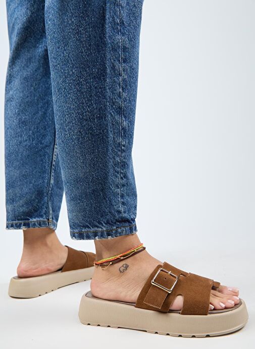 Manijero Begonia Kadın Hakiki Deri Tek Bant Taba Terlik - Görsel 7