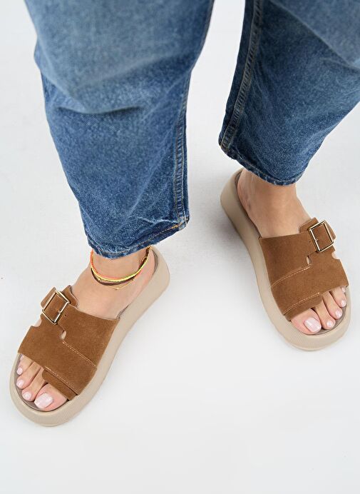 Manijero Begonia Kadın Hakiki Deri Tek Bant Taba Terlik - Görsel 8