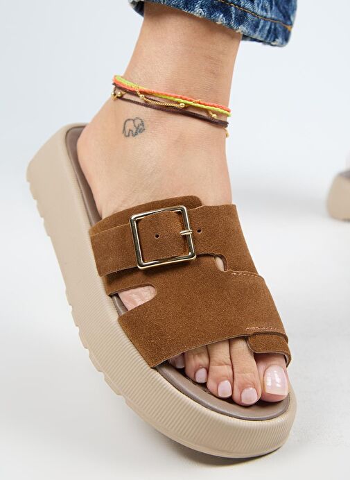 Manijero Begonia Kadın Hakiki Deri Tek Bant Taba Terlik - Görsel 5