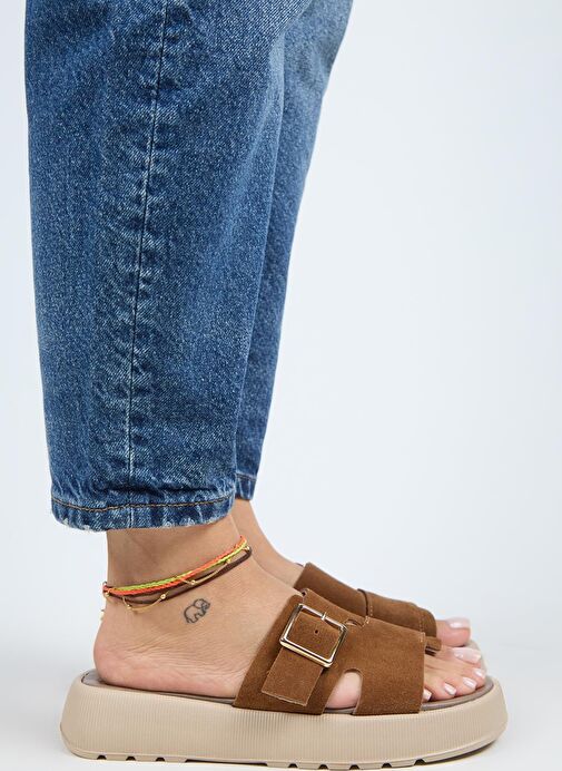 Manijero Begonia Kadın Hakiki Deri Tek Bant Taba Terlik - Görsel 2