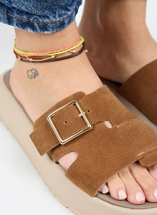 Manijero Begonia Kadın Hakiki Deri Tek Bant Taba Terlik - Görsel 4