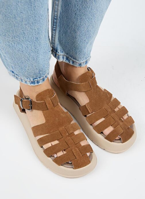 Manijero Rosa Kadın Hakiki Deri Kafesli Sandalet Koyu Taba Sandalet - Görsel 3