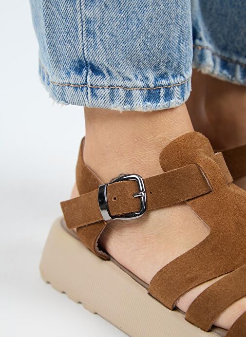 Manijero Rosa Kadın Hakiki Deri Kafesli Sandalet Koyu Taba Sandalet - Görsel 4