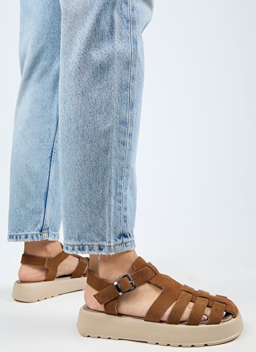 Manijero Rosa Kadın Hakiki Deri Kafesli Sandalet Koyu Taba Sandalet - Görsel 7