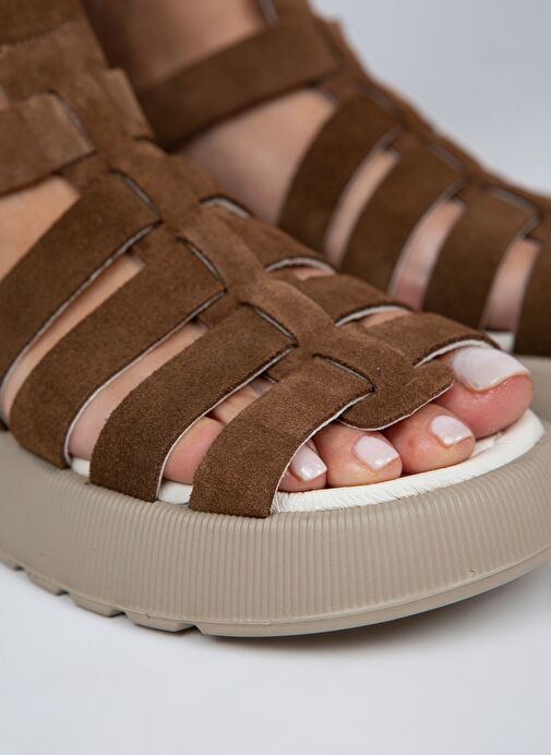 Manijero Koyu Taba Kadın Süet Sandalet MNJ.036.03 - Görsel 5