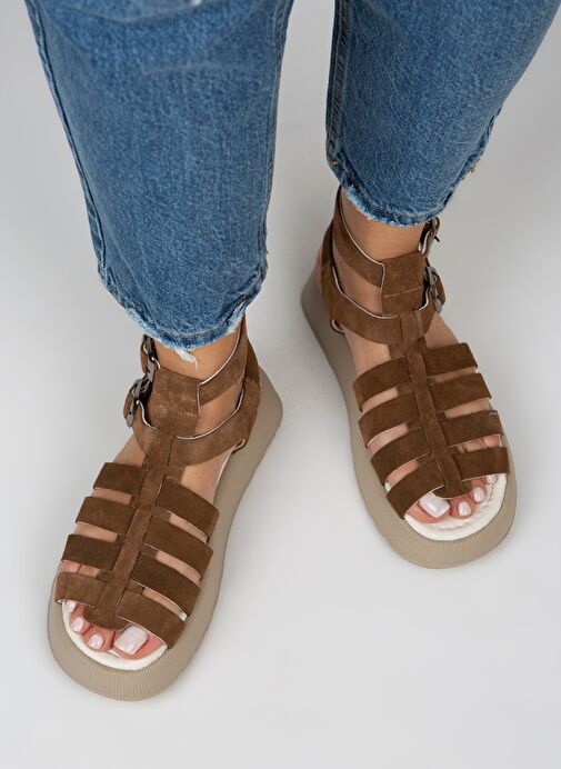 Manijero Koyu Taba Kadın Süet Sandalet MNJ.036.03 - Görsel 8