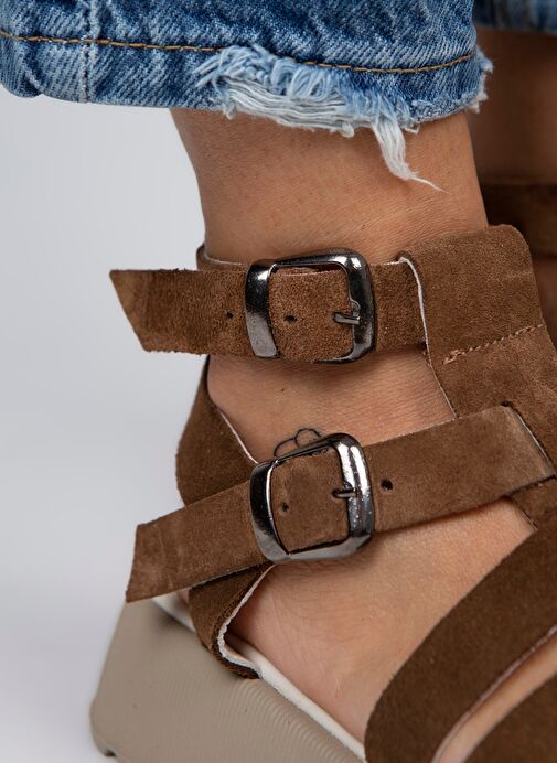 Manijero Koyu Taba Kadın Süet Sandalet MNJ.036.03 - Görsel 6