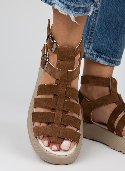 Manijero Koyu Taba Kadın Süet Sandalet MNJ.036.03 - Görsel 7