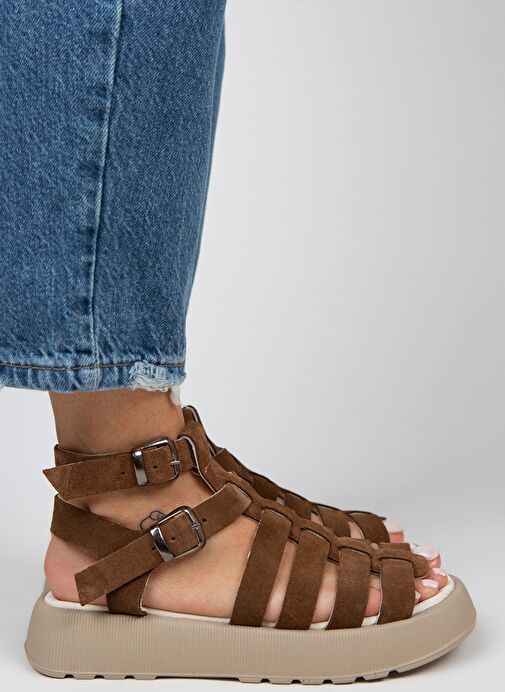 Manijero Koyu Taba Kadın Süet Sandalet MNJ.036.03 - Görsel 3