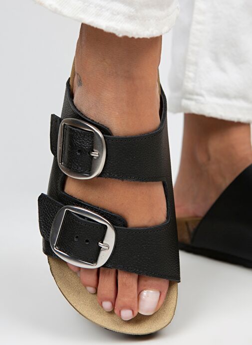 Manijero Siyah-Gümüş Kadın Deri Terlik MNJ.010.20 - Görsel 6