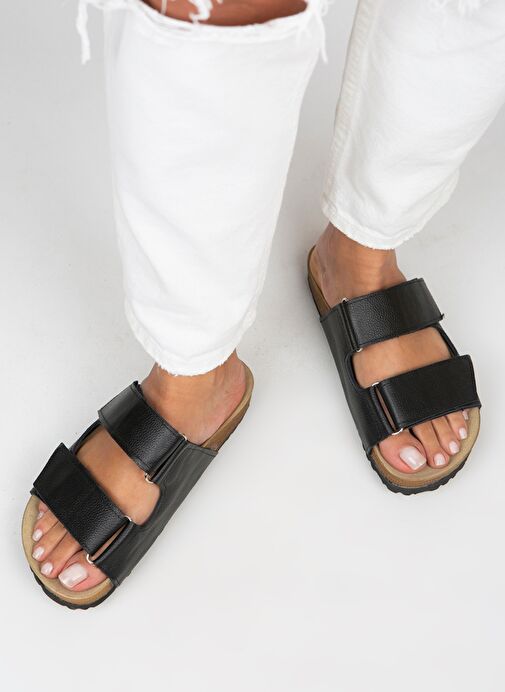 Manijero Siyah Kadın Deri Terlik MNJ.009.10 - Görsel 2