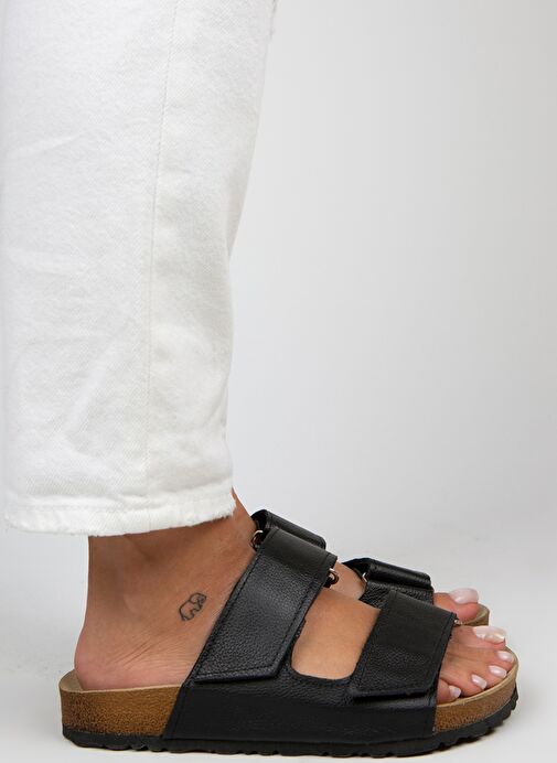 Manijero Siyah Kadın Deri Terlik MNJ.009.10 - Görsel 5