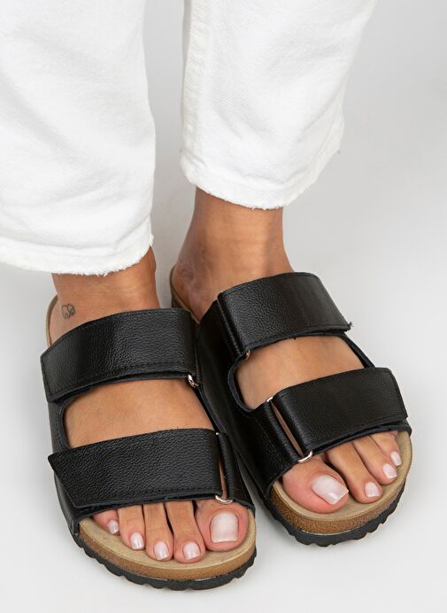 Manijero Siyah Kadın Deri Terlik MNJ.009.10 - Görsel 6