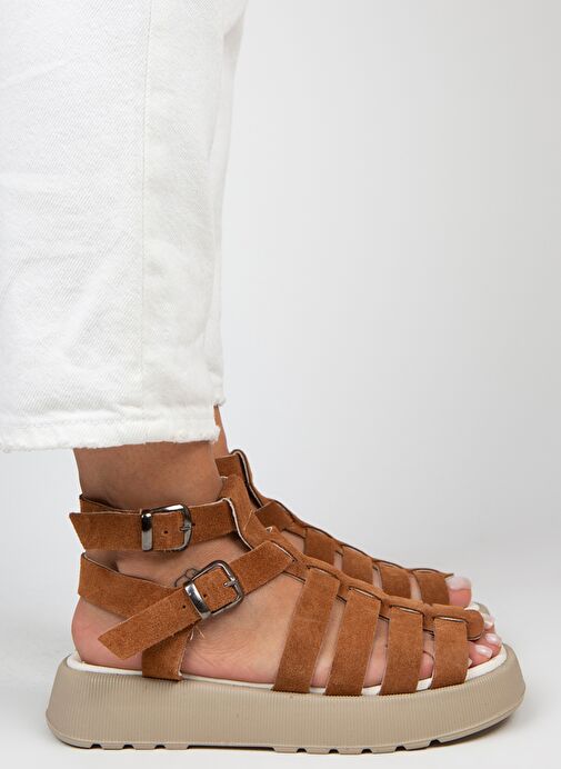 Manijero Açık Taba Kadın Süet Sandalet MNJ.036.04 - Görsel 2