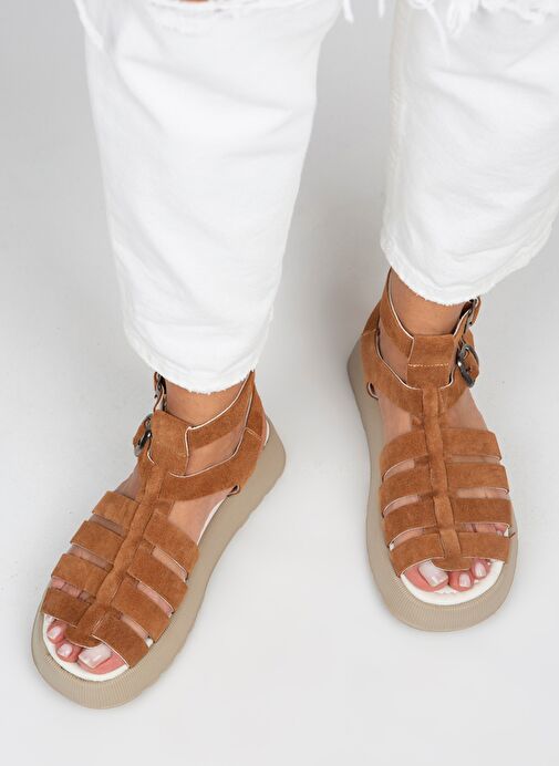 Manijero Açık Taba Kadın Süet Sandalet MNJ.036.04 - Görsel 8