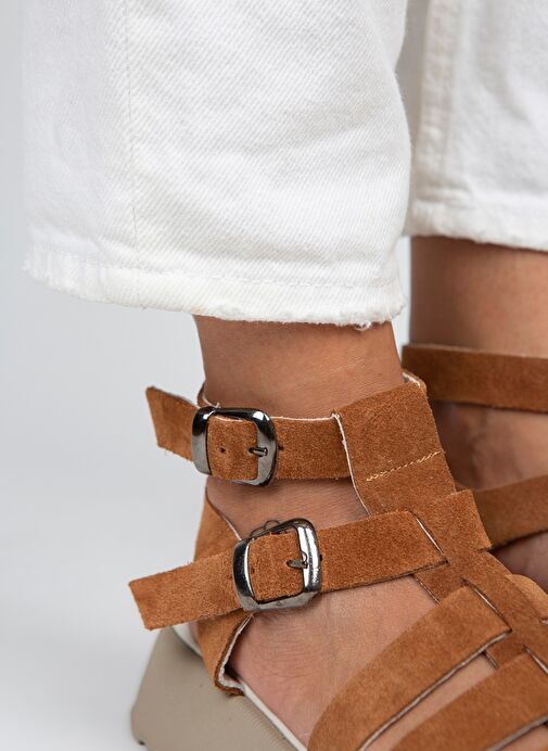 Manijero Açık Taba Kadın Süet Sandalet MNJ.036.04 - Görsel 5