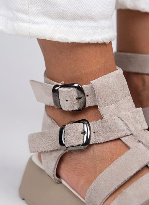 Manijero Bej Kadın Süet Sandalet MNJ.036.05 - Görsel 6