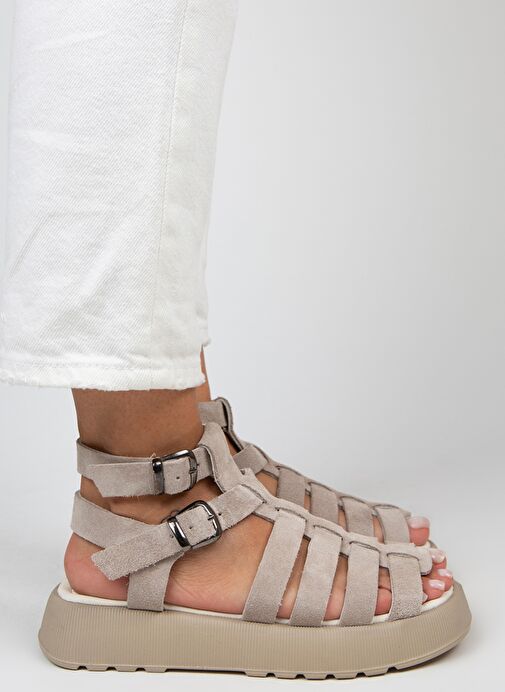 Manijero Bej Kadın Süet Sandalet MNJ.036.05 - Görsel 3